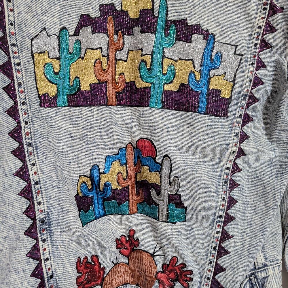 Beautiful Vintage Handpainted By Uma Denim Jacket With Desert Design. - Picture 8 of 9